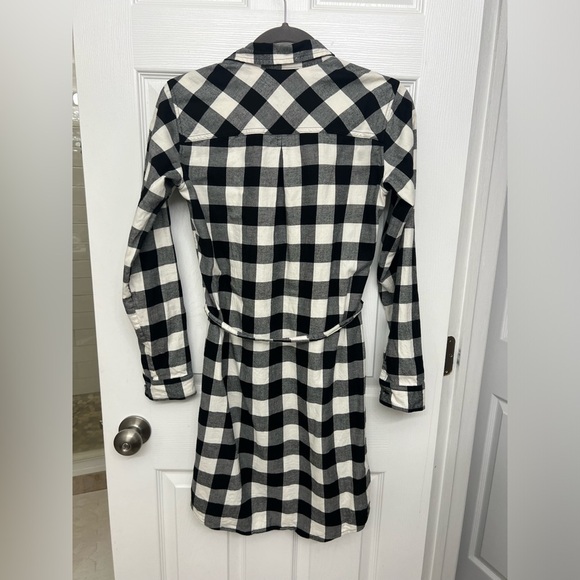Flannel buffalo check shirt dress with tie belt - Picture 2 of 4